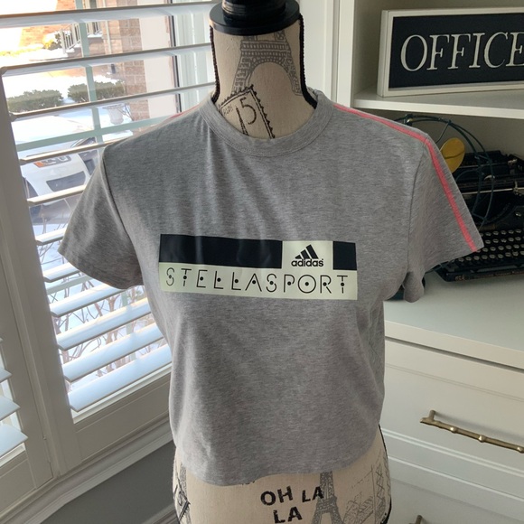 STELLA MCCARTNEY X ADIDAS Stella Sport Grey Cropped T-shirt Women’s Size Medium - Picture 7 of 11